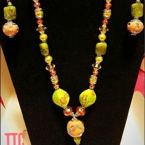 Hand made necklace & pierced earrings set